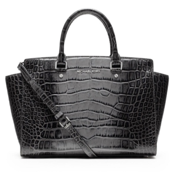 Michael Kors Selma black & gray Crocodile Embossed Women's Bag - Picture 1 of 16